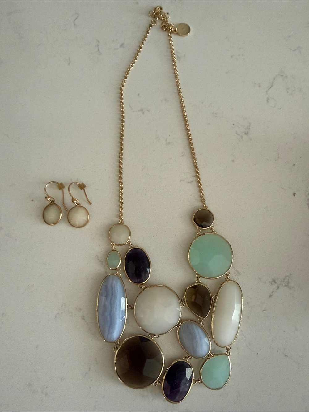 Gold-Tone Multicolor Stone Statement Necklace and Earrings